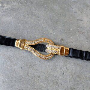 Vintage Accessocraft NYC Black Belt with Gold Bejeweled Buckle